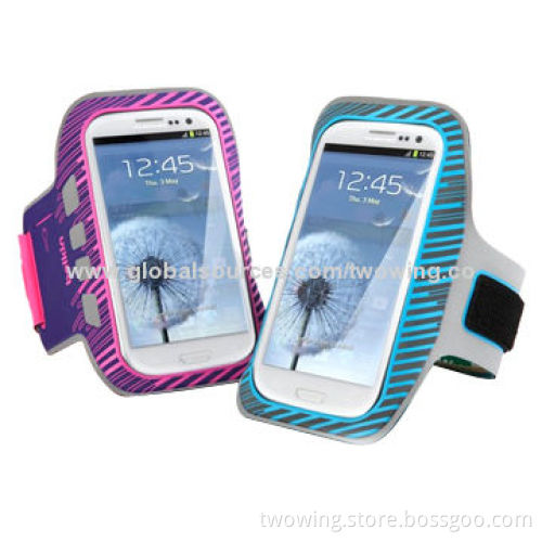 Armband for phone, neoprene fabric with clear PVC, used for any kinds of phone, with stripe print